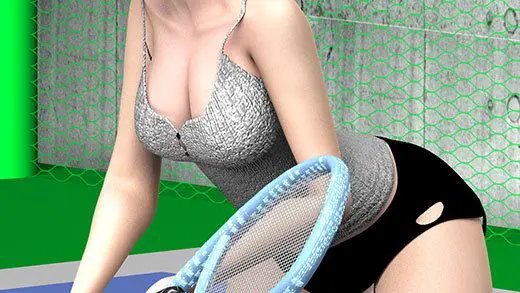 テニスの練習中に集中して構えている激ミニちゃんの顔やらナマ脚やらユサユサ揺れまくる巨乳の透けるド派手なブラジャーの様子などを舐め回すように盗撮したエロ動画「キャミソールでおっぱいぷるんぷるん」編)(Libido-Labo) - FANZA同人