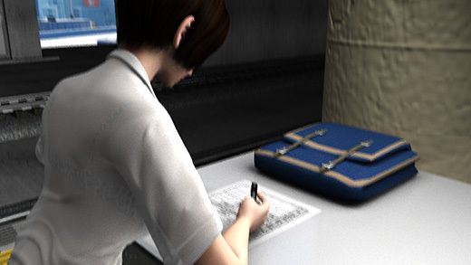 クレープ屋の会員登録用紙を書いている激ミニちゃん。机の脚の部分がピカピカの鏡なせいで、スカート内が前から丸見えだった件。（PV:水色しましまパンティ編）(Libido-Labo) - FANZA同人