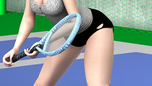テニスの練習中に集中して構えている激ミニちゃんの顔やらナマ脚やらユサユサ揺れまくる巨乳の透けるド派手なブラジャーの様子などを舐め回すように盗撮したエロ動画「キャミソールでおっぱいぷるんぷるん」編)(Libido-Labo) - FANZA同人