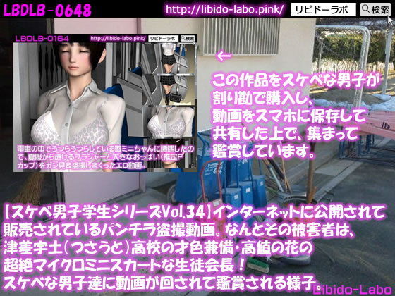 ●【スケベ男子学生シリーズVol.34】インターネットに公開されて販売されているパンチラ盗撮動画。なんとその被害者は、津差宇土(つさうと)学校の才色兼備・高値の花の超絶マイクロミニスカートな生徒会長!スケベな男子達に動画が回されて鑑賞される様子。(Libido-Labo) - FANZA同人