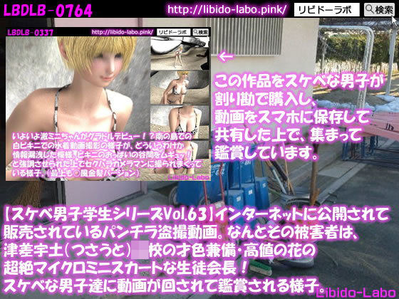 ●【スケベ男子学生シリーズVol.63】インターネットに公開されて販売されているパンチラ盗撮動画。なんとその被害者は、津差宇土（つさうと）学校の才色兼備・高値の花の超絶マイクロミニスカートな生徒会長！スケベな男子達に動画が回されて鑑賞される様子。(Libido-Labo) - FANZA同人