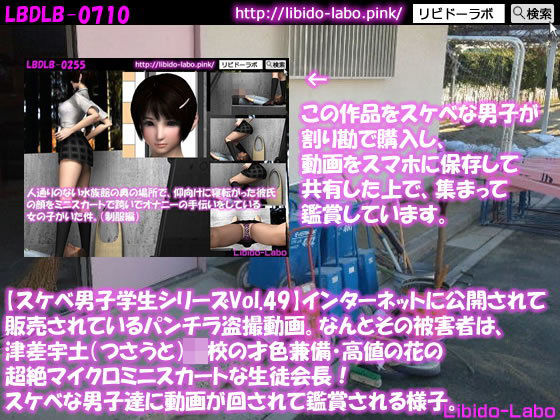 ●【スケベ男子学生シリーズVol.49】インターネットに公開されて販売されているパンチラ盗撮動画。なんとその被害者は、津差宇土（つさうと）学校の才色兼備・高値の花の超絶マイクロミニスカートな生徒会長！スケベな男子達に動画が回されて鑑賞される様子。(Libido-Labo) - FANZA同人