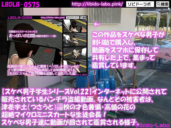 ●【スケベ男子学生シリーズVol.22】インターネットに公開されて販売されているパンチラ盗撮動画。なんとその被害者は、津差宇土（つさうと）学校の才色兼備・高値の花の超絶マイクロミニスカートな生徒会長！スケベな男子達に動画が回されて鑑賞される様子。(Libido-Labo) - FANZA同人