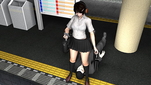 早朝の駅でマイクロミニスカートの女子学生を見つけ、仰向けになって彼女のスカートの中のパンツを肉眼で覗き込んでいた、逮捕覚悟の超絶強者サラリーマン風の変態男性を撮影（笑）(Libido-Labo) - FANZA同人