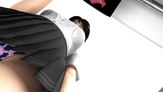 【★新技術！】早朝の電車内で通学中とおぼしき超・スカートの短い女子学生に遭遇。勃起に気付かれないかと思うくらいエロかったが、不自然に彼女のどまんまえに座ったサラリーマン風の男がスマホでスカート内盗撮をしていた。（超リアルパンティ（ピンク黒ハート）編）(Libido-Labo) - FANZA同人