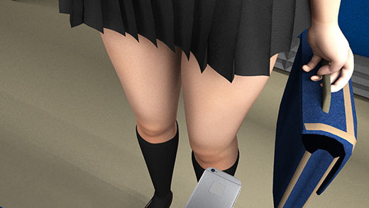 早朝の電車内で通学中とおぼしき超・スカートの短い女子学生に遭遇。勃起に気付かれないかと思うくらいエロかったが、不自然に彼女のどまんまえに座ったサラリーマン風の男がスマホでスカート内盗撮をしていた。（青色の新品おニューパンティ編）(Libido-Labo) - FANZA同人