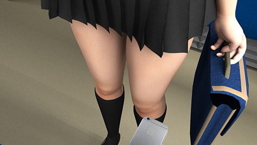 【★新技術！】早朝の電車内で通学中とおぼしき超・スカートの短い女子学生に遭遇。勃起に気付かれないかと思うくらいエロかったが、不自然に彼女のどまんまえに座ったサラリーマン風の男がスマホでスカート内盗撮をしていた。（超リアルパンティ（ピンク黒ハート）編）(Libido-Labo) - FANZA同人