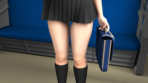 【★新技術！】早朝の電車内で通学中とおぼしき超・スカートの短い女子学生に遭遇。勃起に気付かれないかと思うくらいエロかったが、不自然に彼女のどまんまえに座ったサラリーマン風の男がスマホでスカート内盗撮をしていた。（超リアルパンティ（黒ハート）編）(Libido-Labo) - FANZA同人