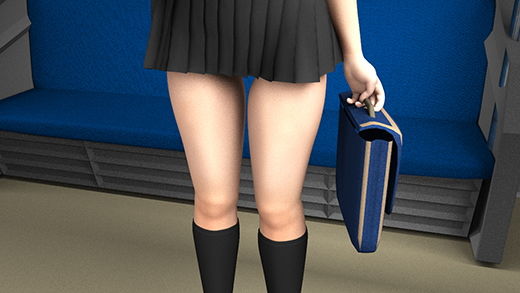 早朝の電車内で通学中とおぼしき超・スカートの短い女子学生に遭遇。勃起に気付かれないかと思うくらいエロかったが、不自然に彼女のどまんまえに座ったサラリーマン風の男がスマホでスカート内盗撮をしていた。（水色水玉パンティ編）(Libido-Labo) - FANZA同人