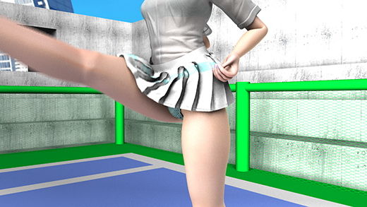 文武両道才色兼備の生徒会長激ミニちゃんは、チアリーディング部と硬式テニス部を掛け持ちするアクティブな女子校生。テニス部の休憩時間の合間にチアリーダーのハイキックの練習をしている彼女を盗撮した。（水色ストライプパンティ編）(Libido-Labo) - FANZA同人