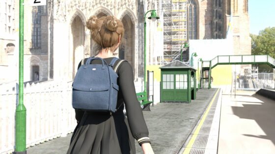 早朝の駅で常軌を逸したスカートの短さの女子学生を見つけた。学校へ向かってホームを歩いているところをドローンを使って追いかけてスカート内を盗撮（001:白Tバックパンティ編）(Libido-Labo) - FANZA同人