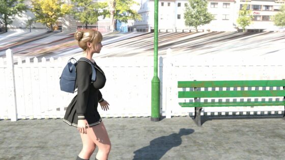 早朝の駅で常軌を逸したスカートの短さの女子学生を見つけた。学校へ向かってホームを歩いているところをドローンを使って追いかけてスカート内を盗撮（002:黒Tバックパンティ編）(Libido-Labo) - FANZA同人